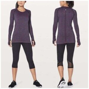 Lululemon swiftly tech Purple Black Striped Long Sleeve runningTop Size 4